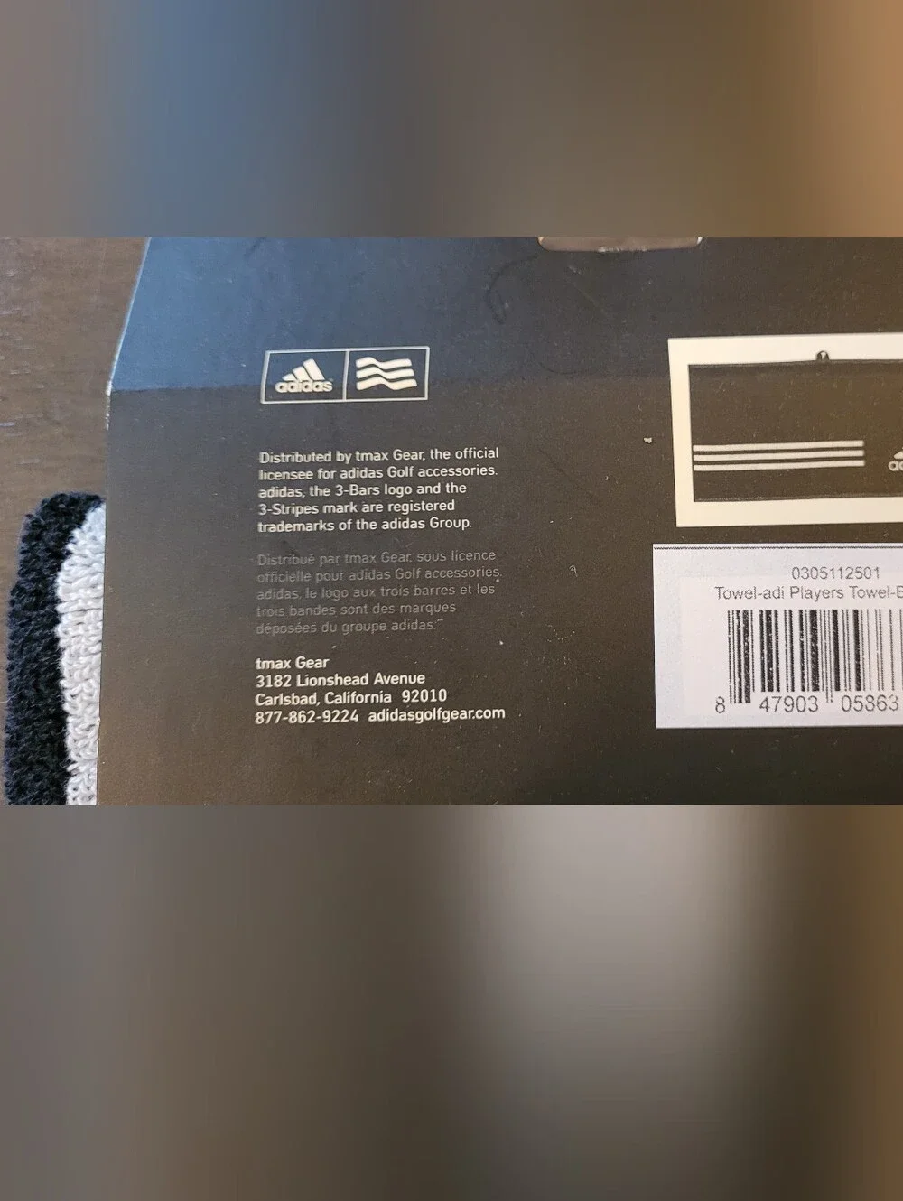 Adidas Black and White Towel